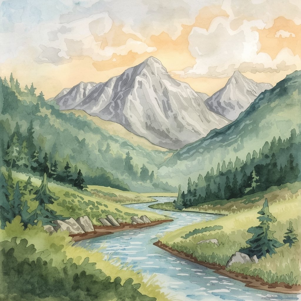 Mountain Watercolour by Student